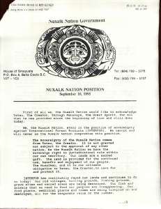 Nuxalk Nation Position 1995 p.1